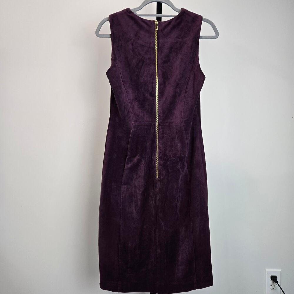 Calvin Klein Faux Suede Dress Purple Sheath Career Modern Gold 6 - Picture 3 of 8